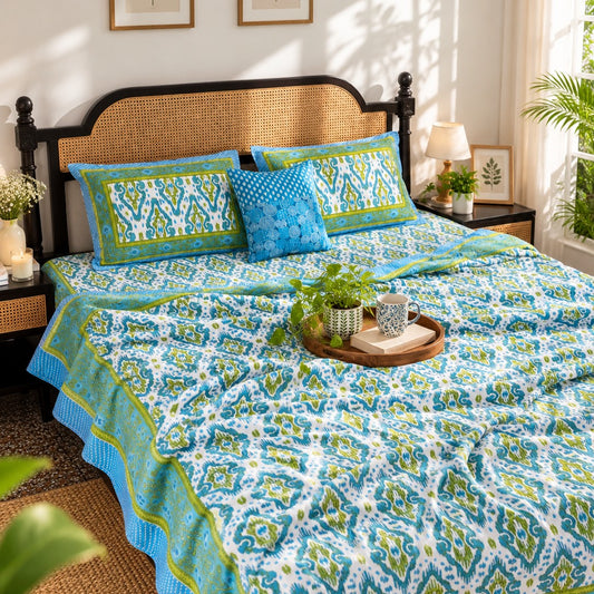 Dohar Bedding Set - Ikkat Green