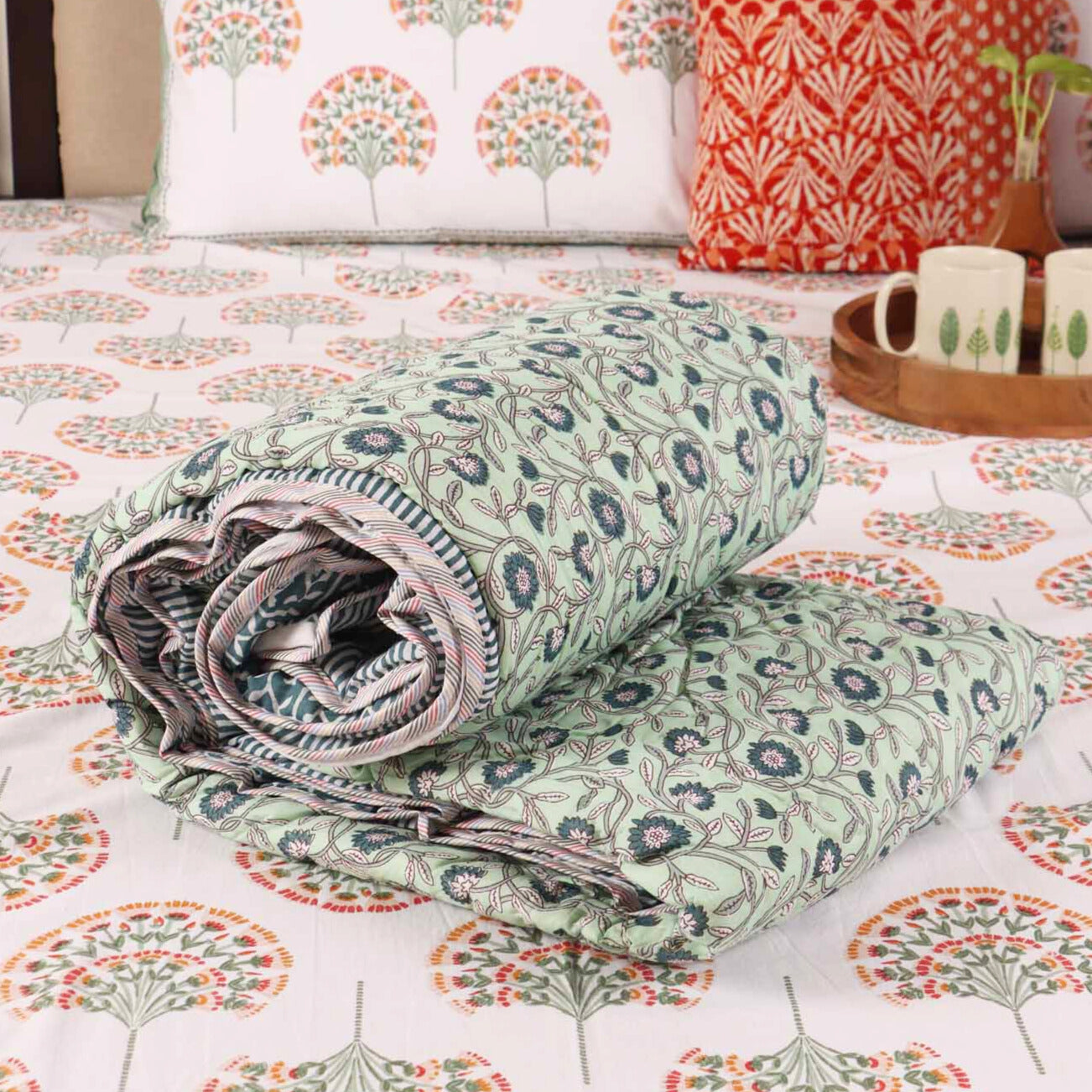 Jugni Green - Single Bed Quilt