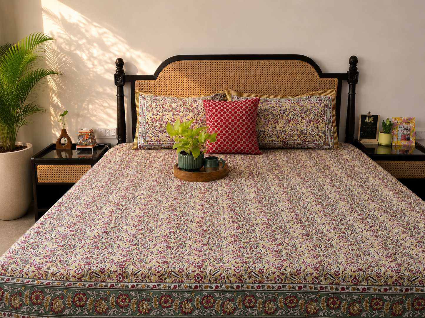 Phulwari Yellow - Flat I Fitted Bedsheet (90x108 Inches)