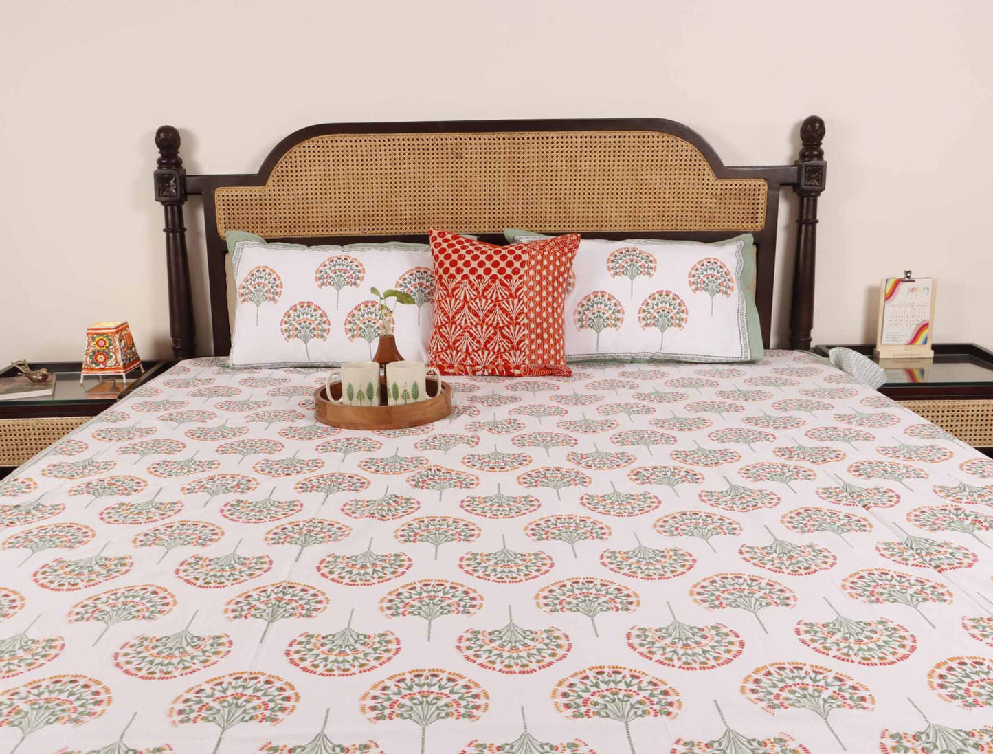 Peacock Green- Flat I Fitted Bedsheet (108x108 Inches)