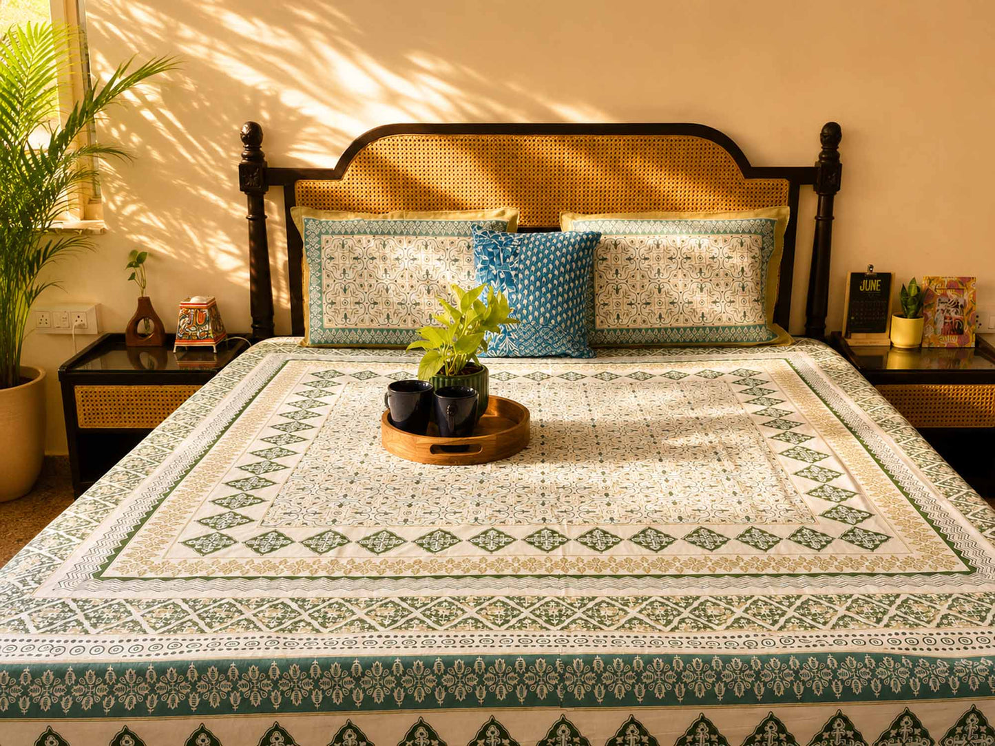 Meghal - Blue – Flat I Fitted Bedsheet (108x108 Inches)