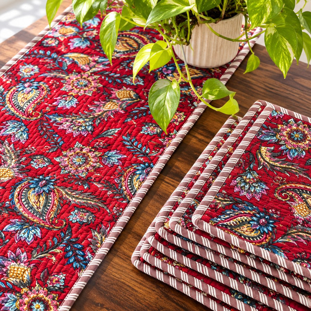 Scarlet - Quilted Table Runner and 6 Mats