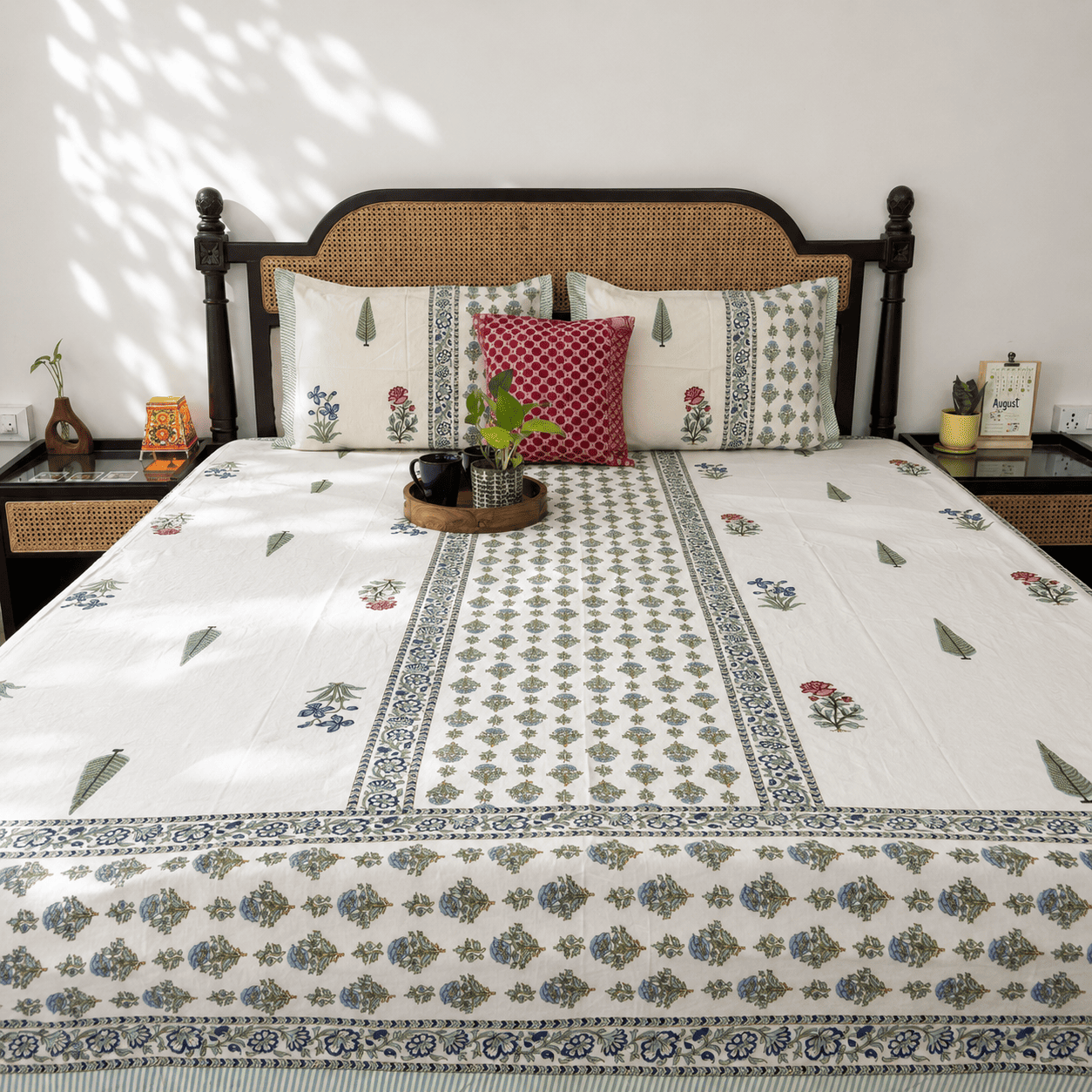 Aafreen Green - Flat I Fitted Bedsheet (108x108 Inches)