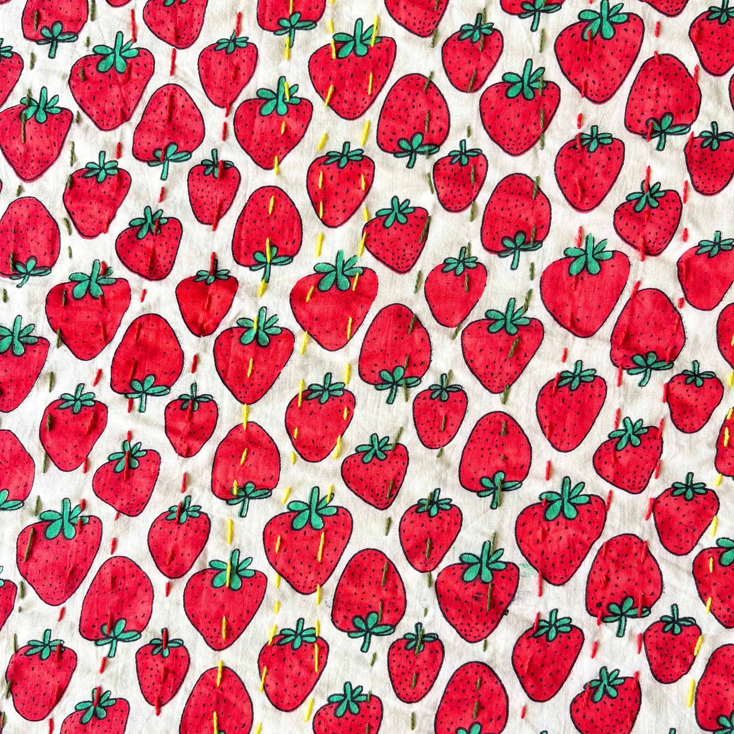Strawberry - Kantha Stitch Bedcover