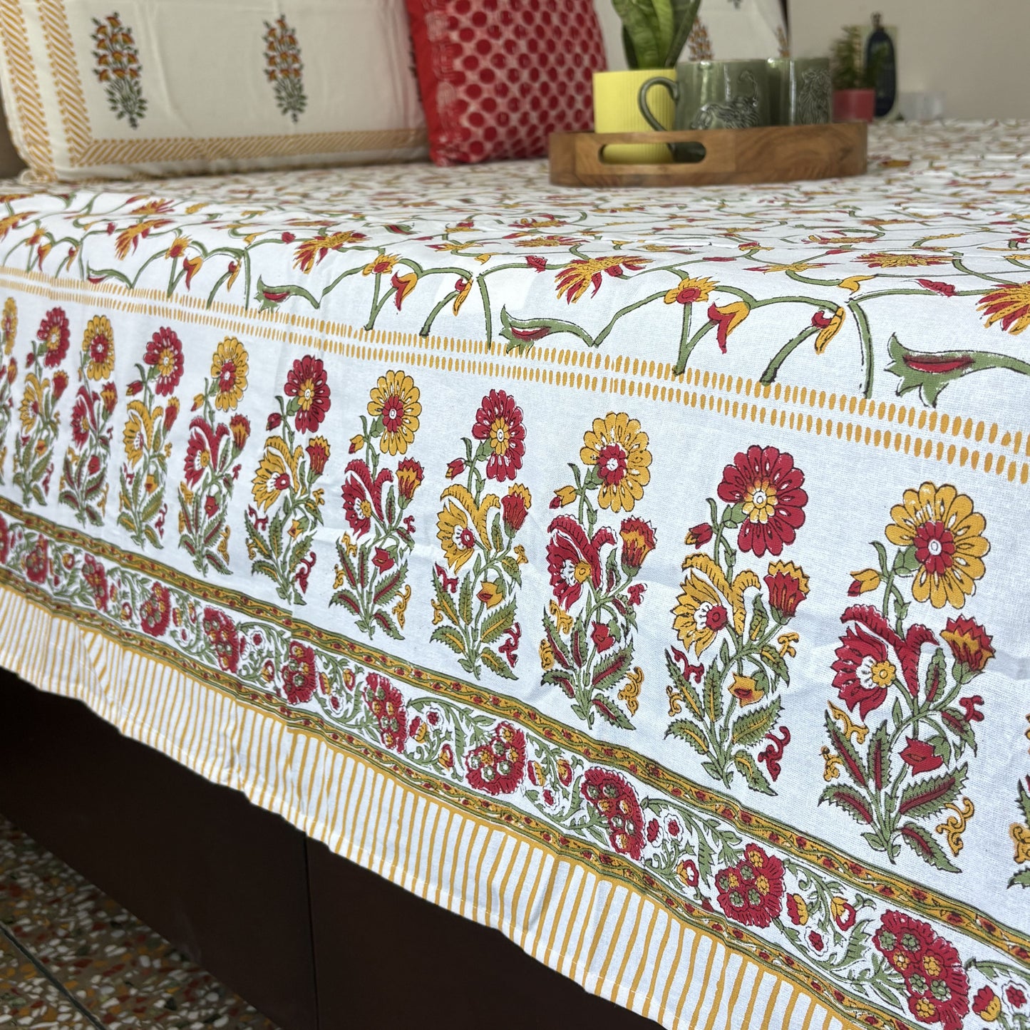 Rust Bloom - Hand block Bedsheet (108x108 Inches)