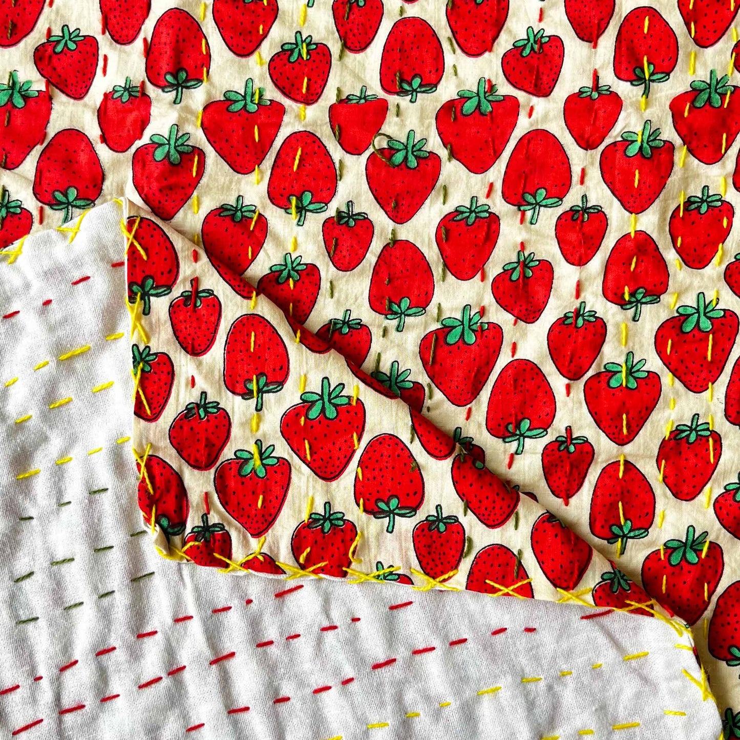 Strawberry - Kantha Stitch Bedcover