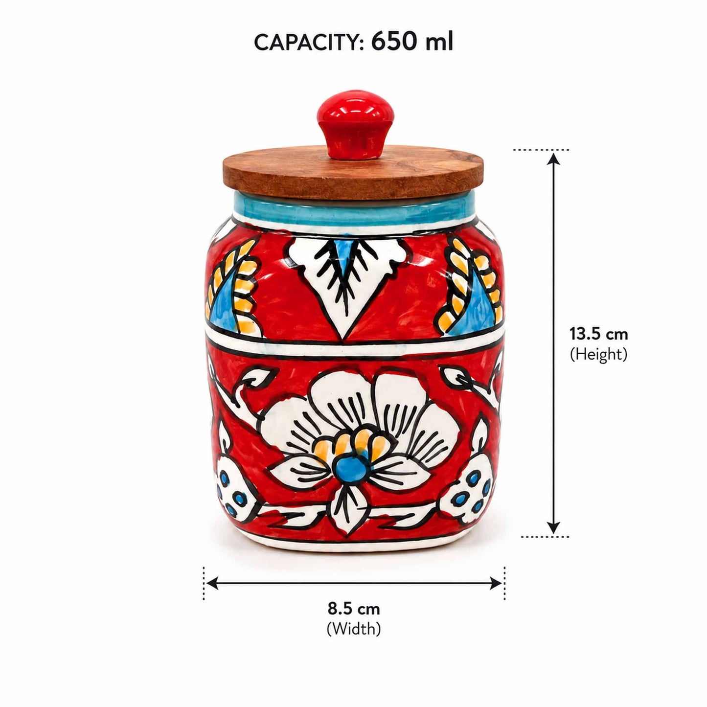Hand Painted Ceramic Storage Jars - Red Blue- Set Of 2