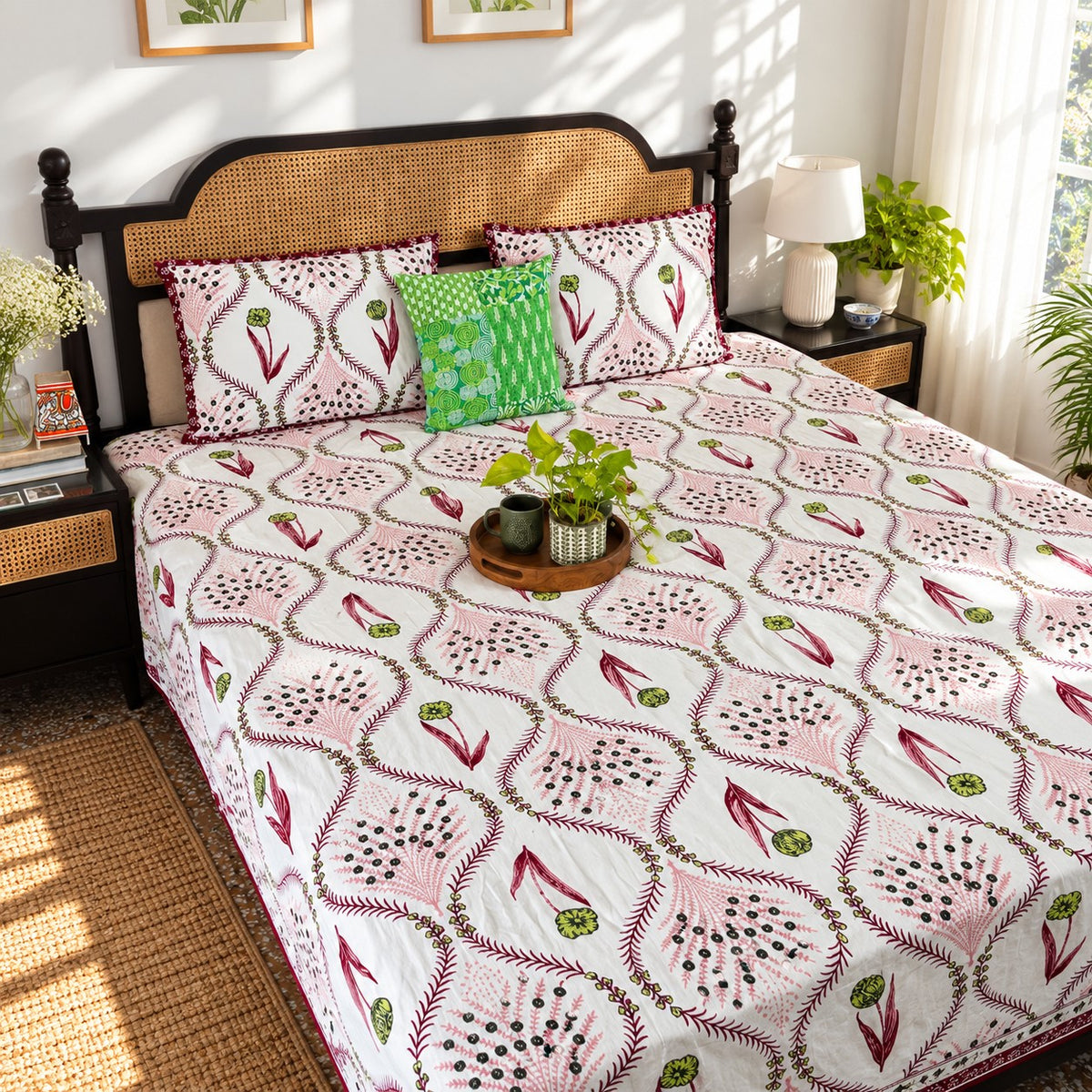 Kyaari Red - Flat I Fitted Bedsheet (108x108 Inches)