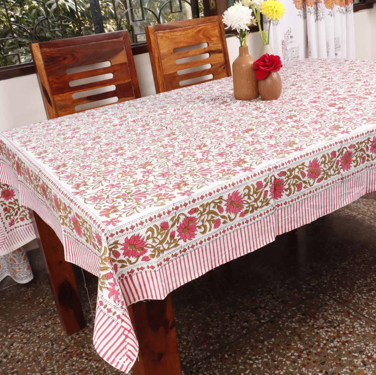 Komal -  Hand Block Six seater Dining Table Cover