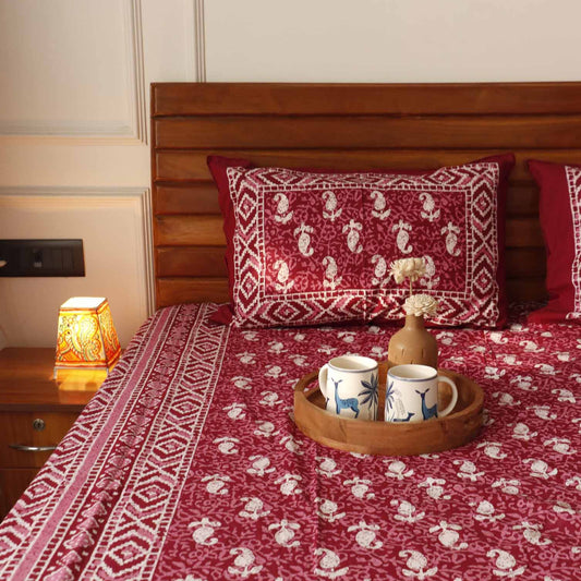Dabu Wine – Flat I Fitted Bedsheet (90x108 Inches)