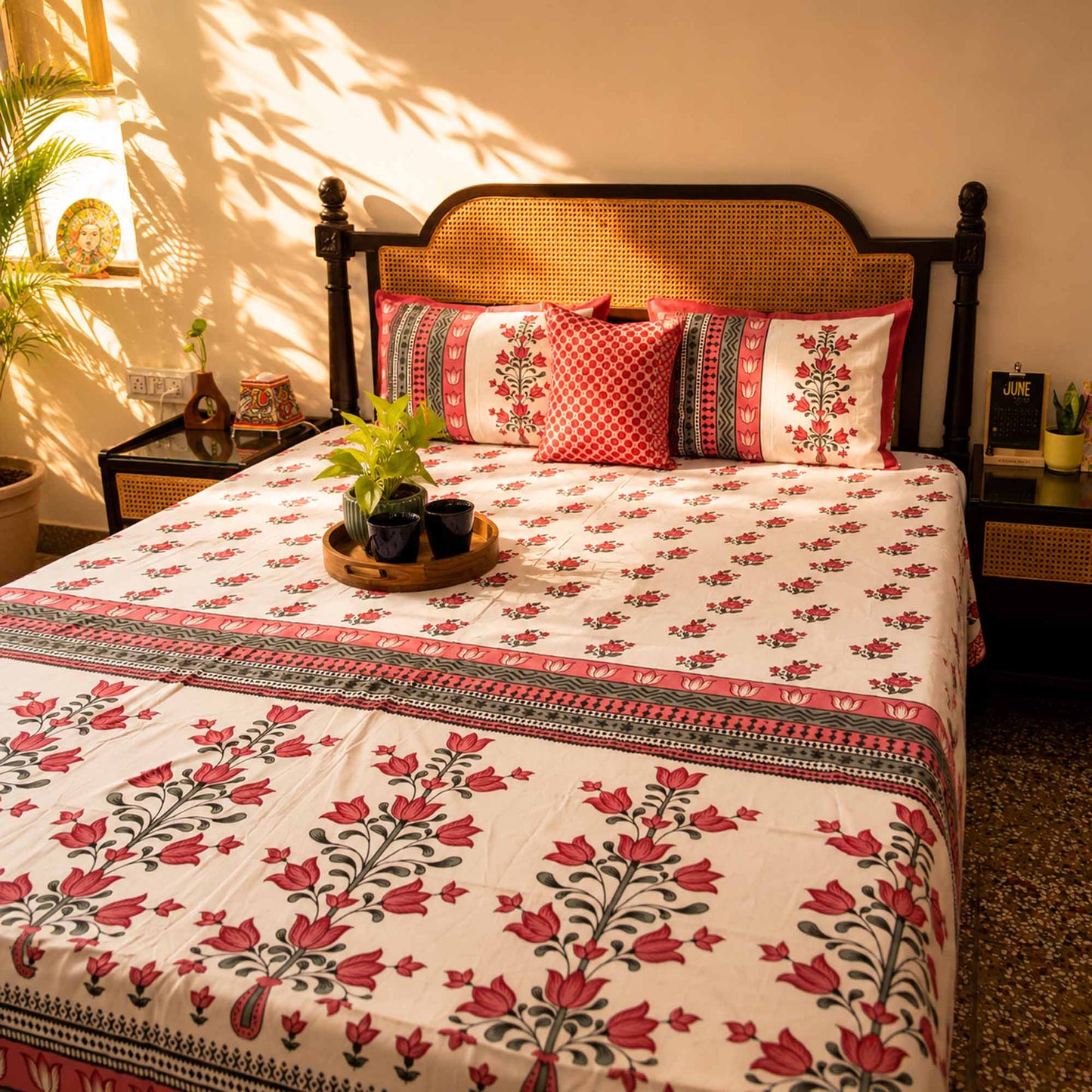 Palaash - Red – Flat I Fitted Bedsheet (108x108 Inches)
