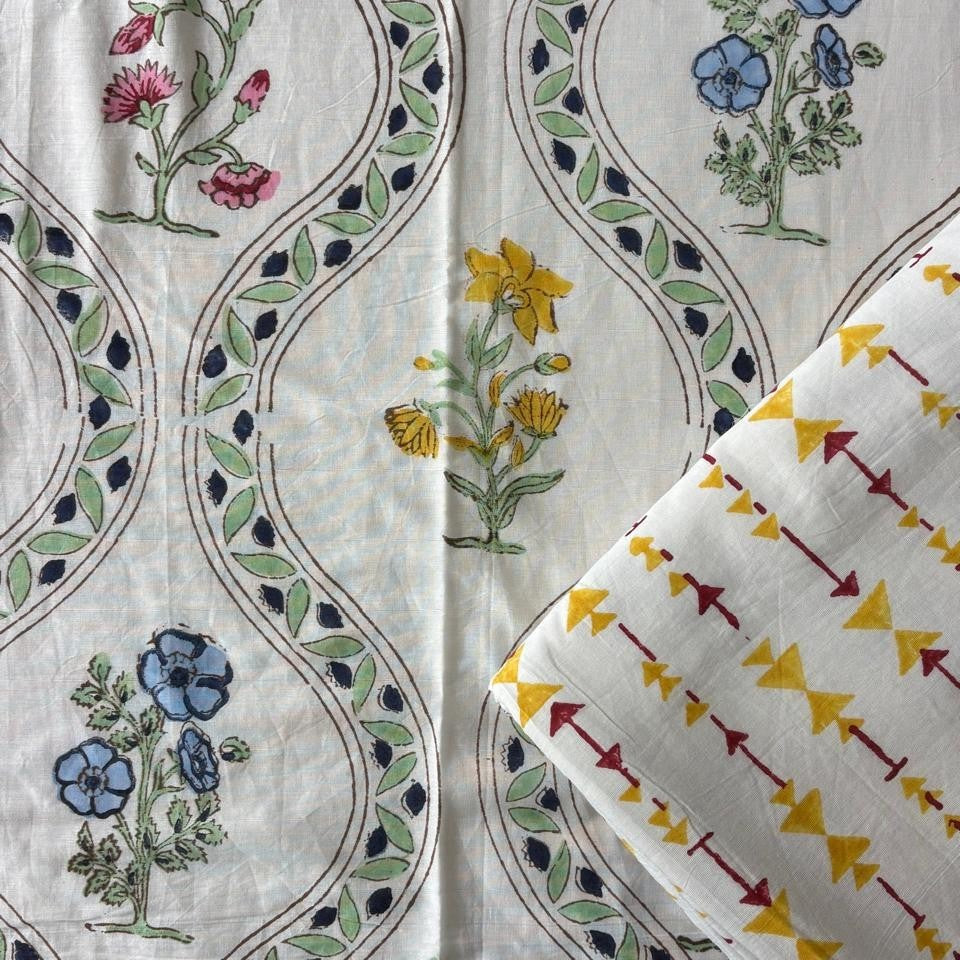 Pair Of Single Bed Hand Block Print Reversible Mul Dohar – Nargis