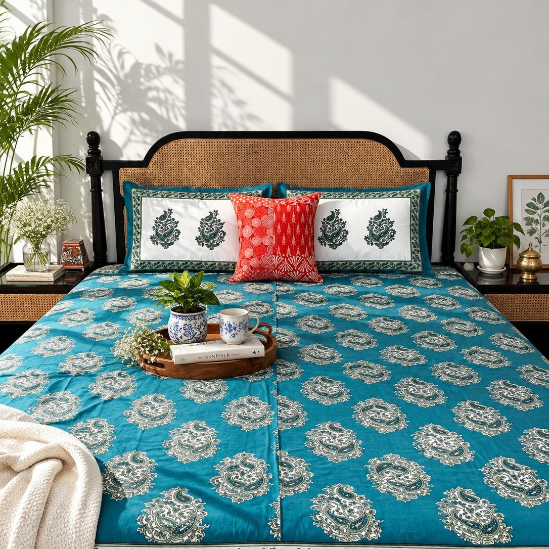 Teal Booti - (120 x 120 Inches)
