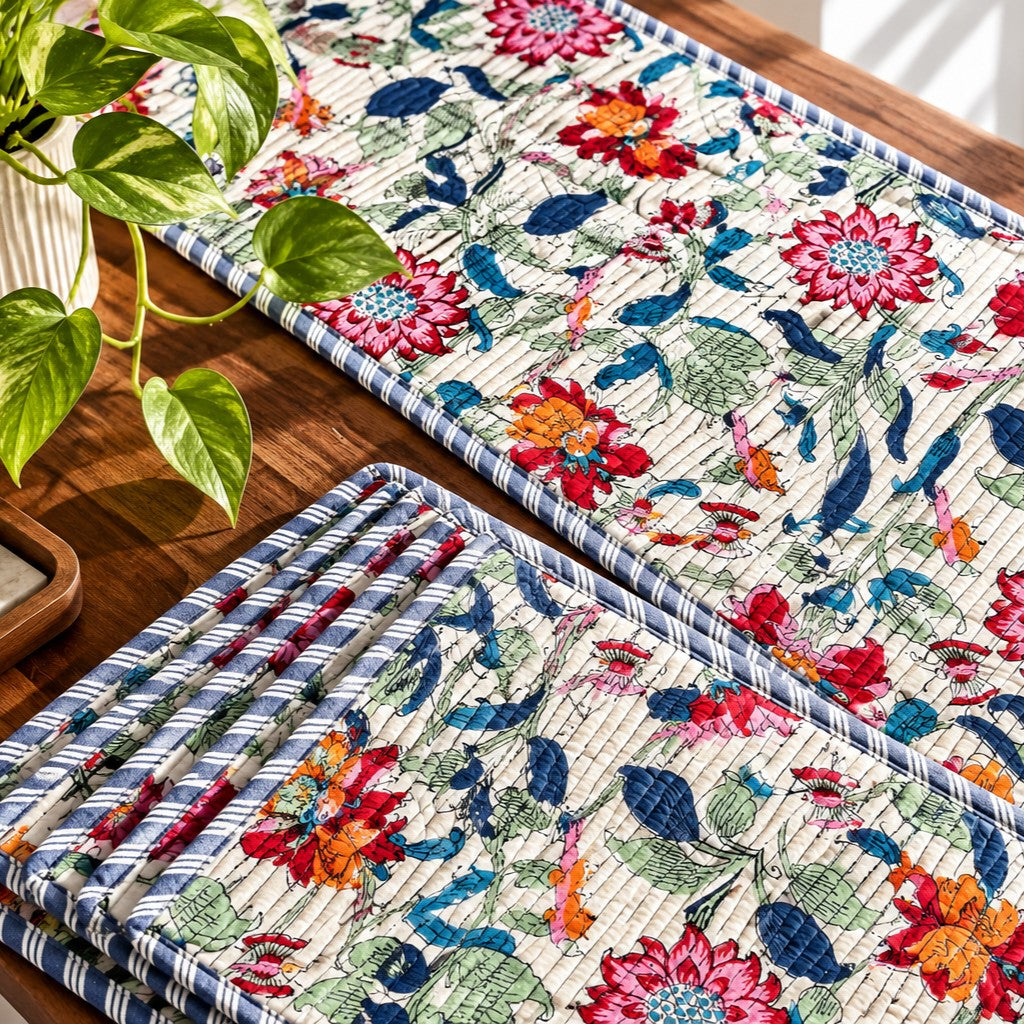 Guldasta - Quilted Table Runner and 6 Mats