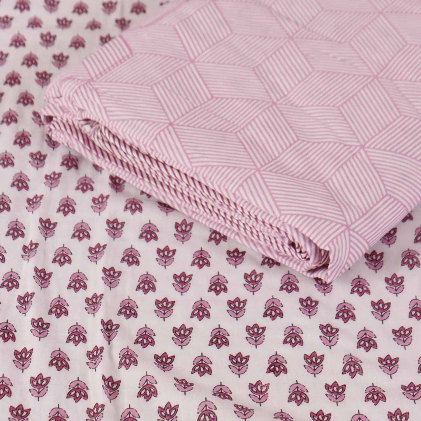 Pair of Single Bed Reversible Mul Dohar - Orchid Pink