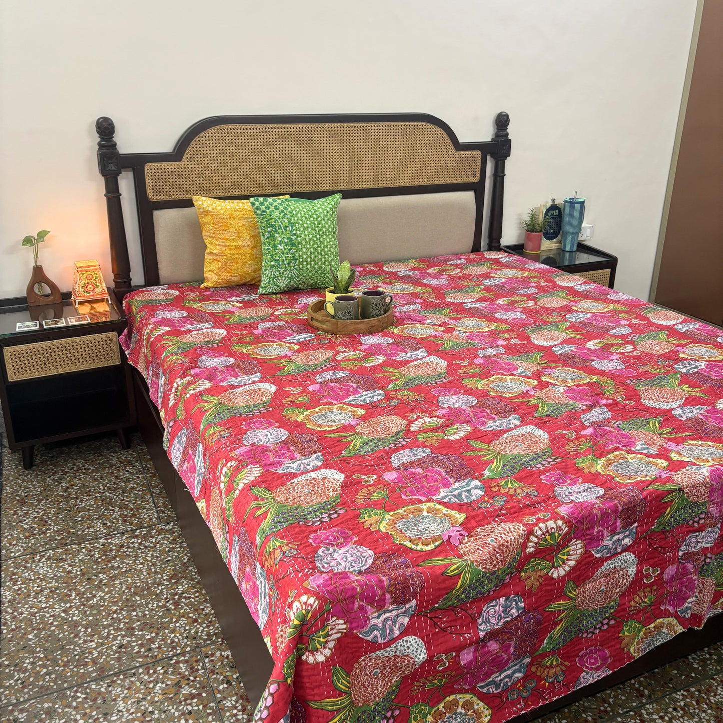 Surkh - Kantha Stitch Bedcover