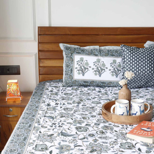 Sonmarg Grey - Flat I Fitted Bedsheet (108x108 Inches)