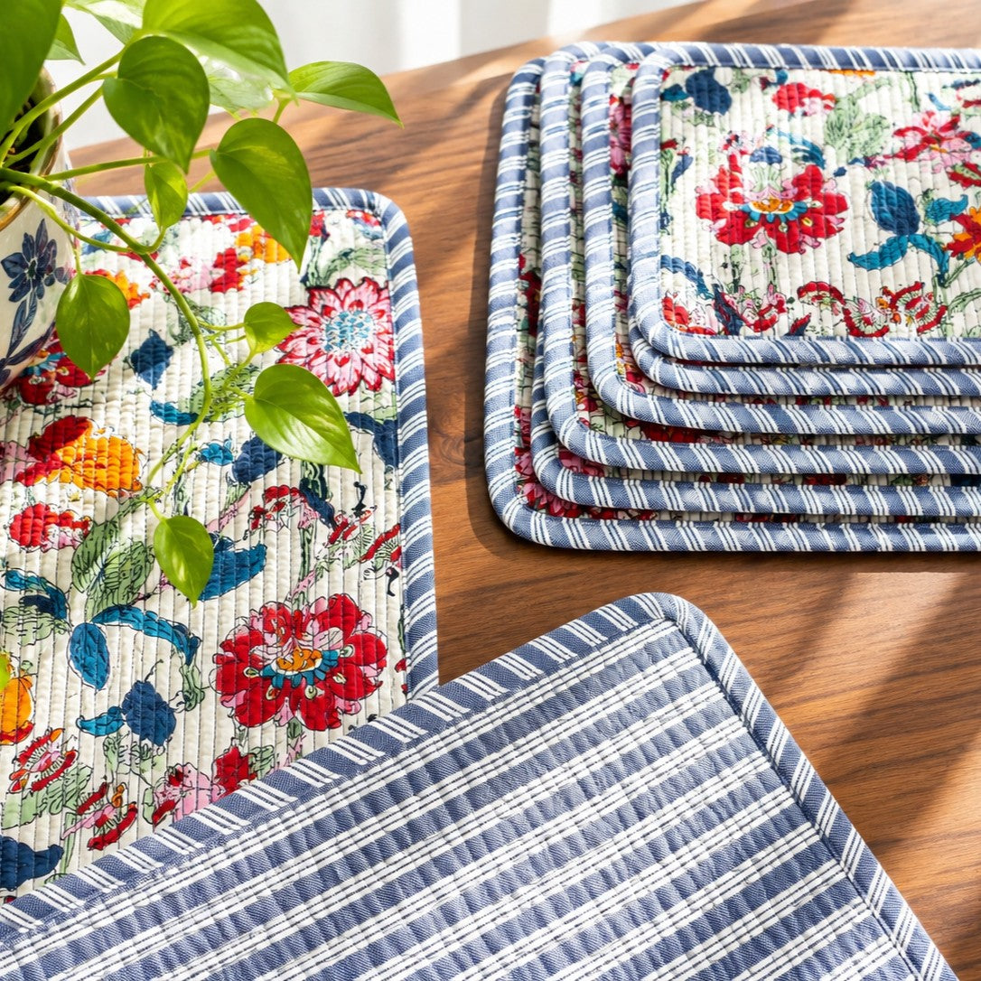 Guldasta - Quilted Table Runner and 6 Mats