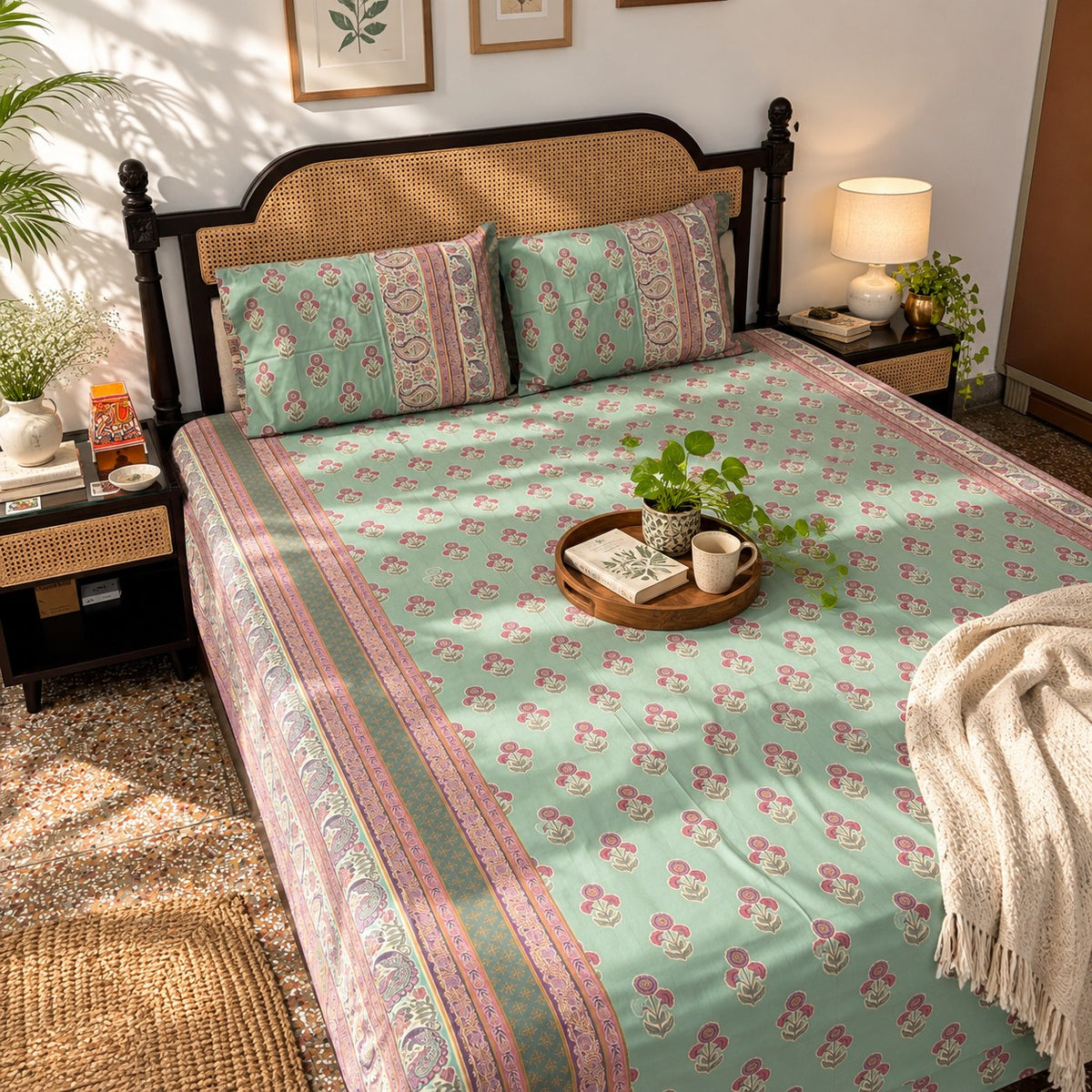 Festive Gold Edition - Green Bedsheet (108x108 Inches)