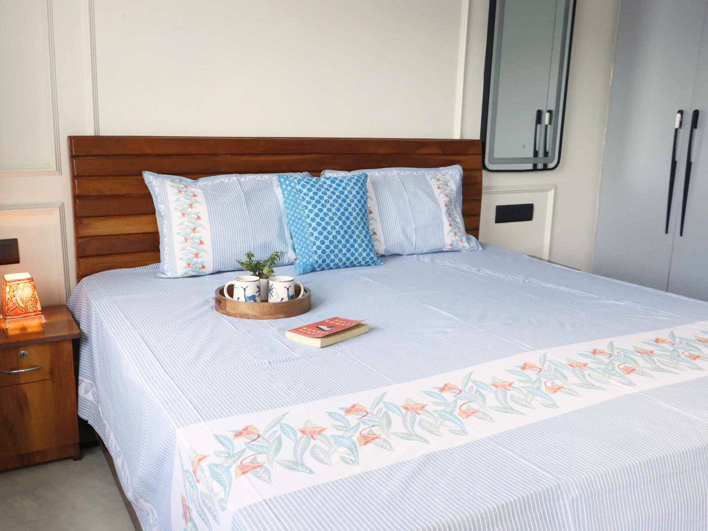 Sadagi Blue - Flat I Fitted Bedsheet (108x108 Inches)