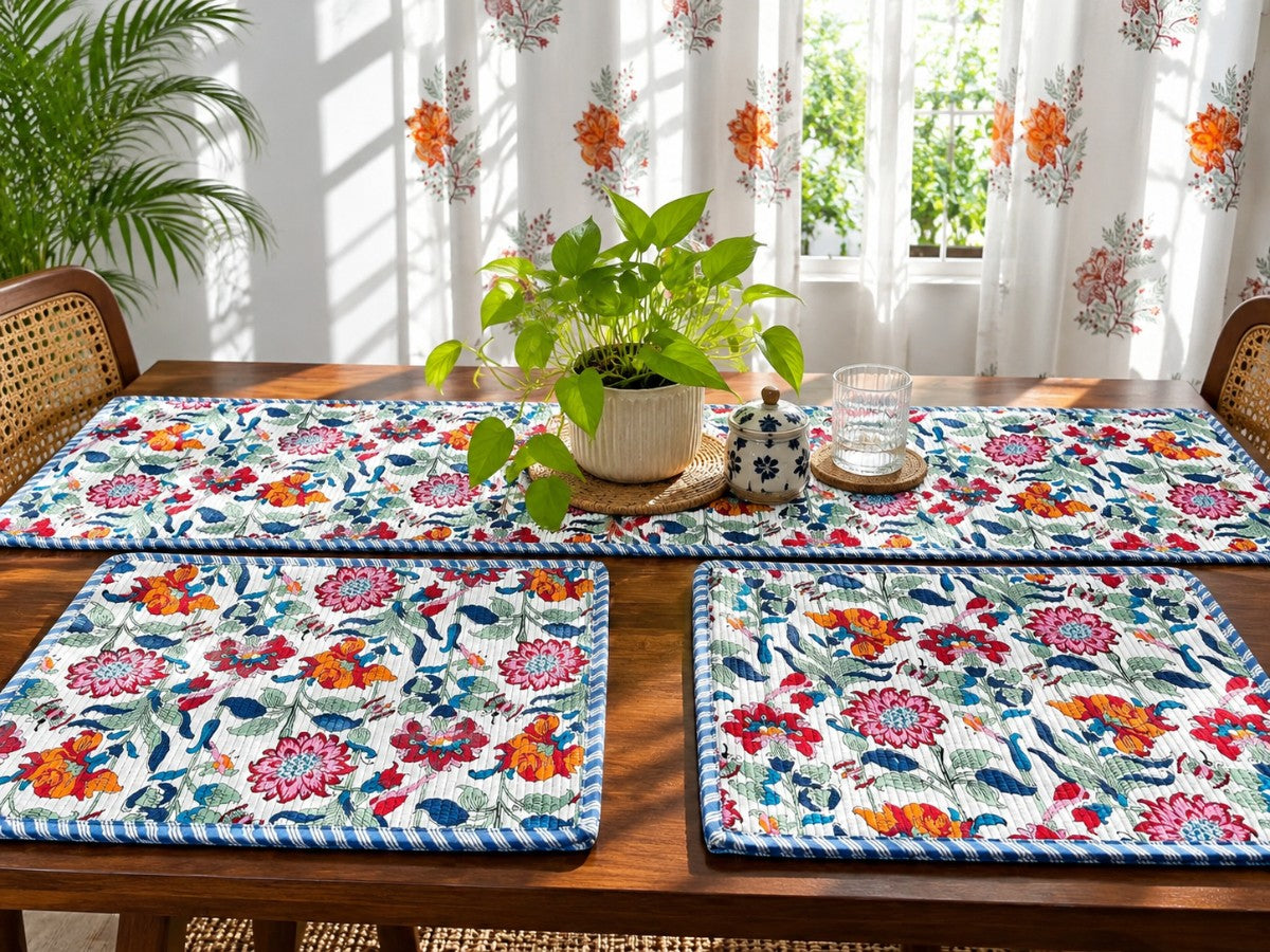 Guldasta - Quilted Table Runner and 6 Mats