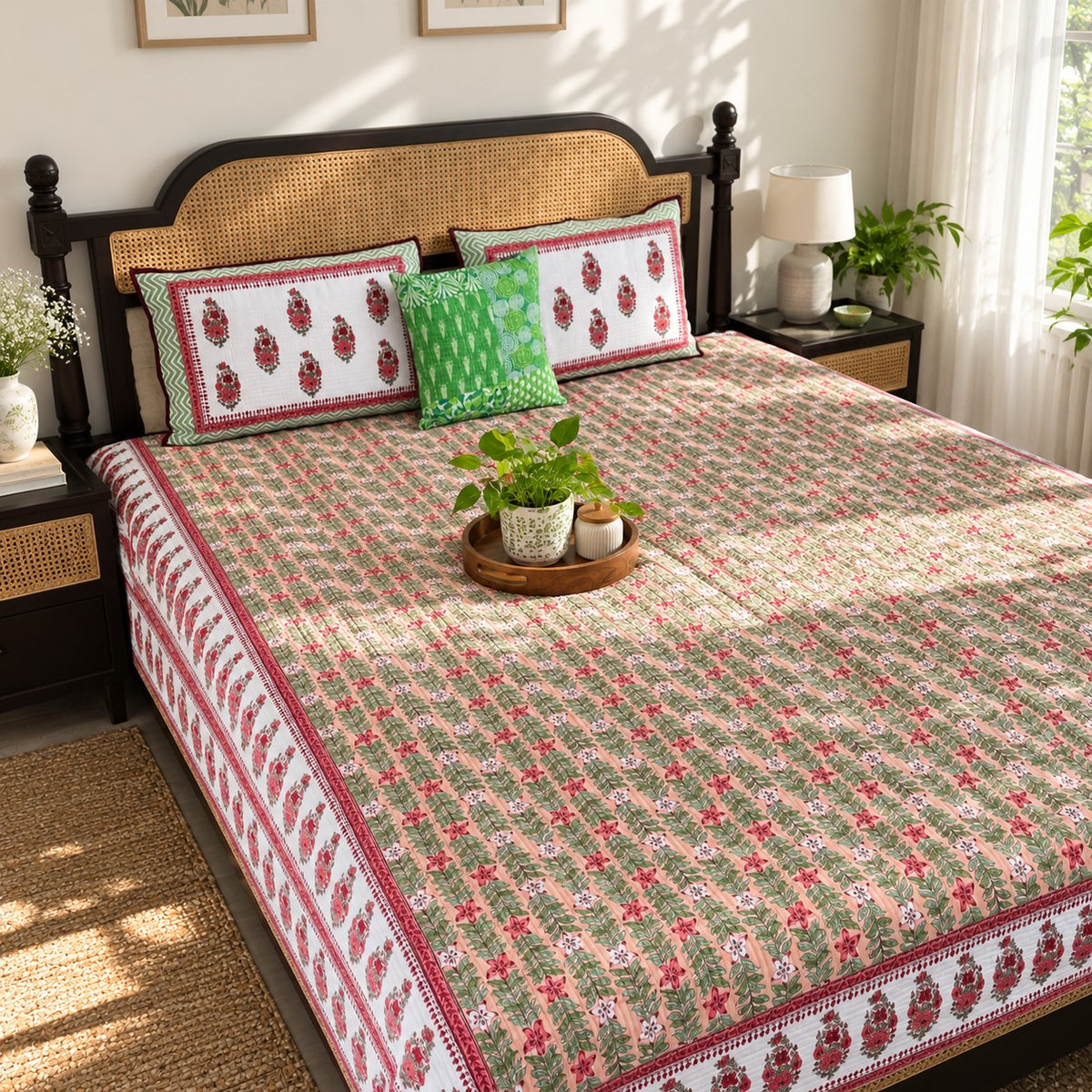 Anarkali Peach  - Quilted and Reversible Bedcover I Comforter