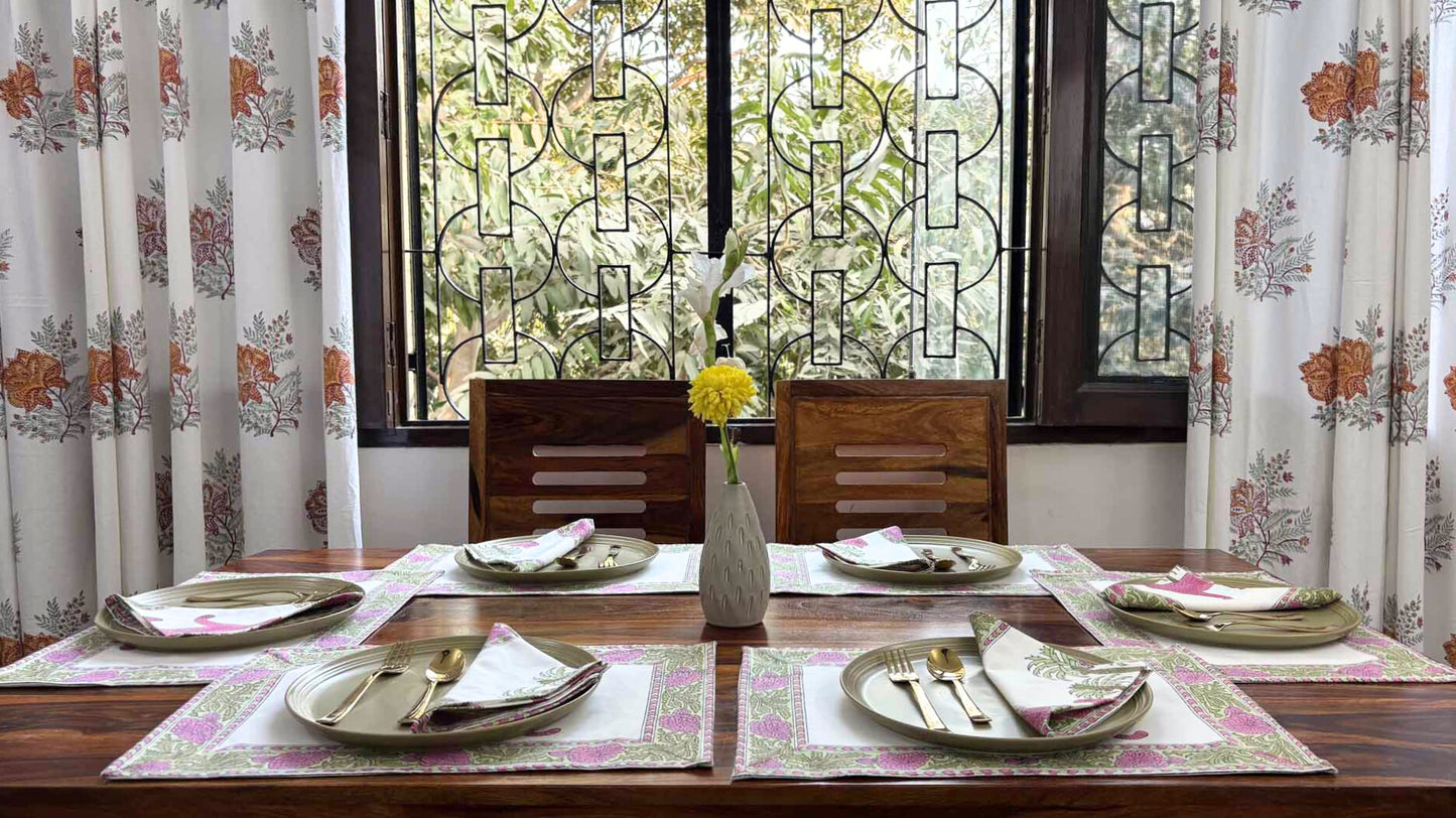 Sherni - Hand Block Table Runner, Table Mats and Napkins