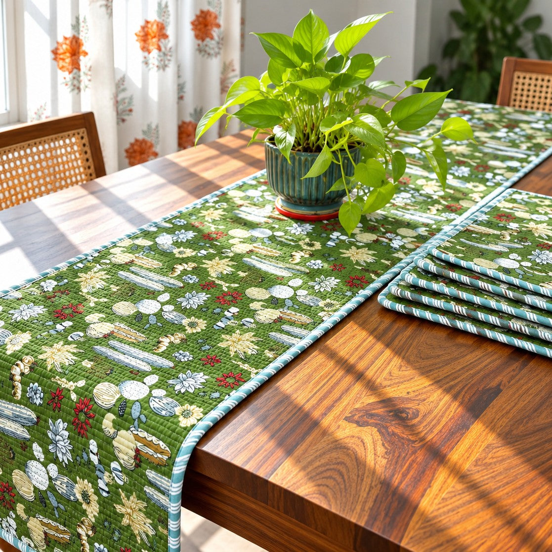 Cactus - Quilted Table Runner and 6 Mats