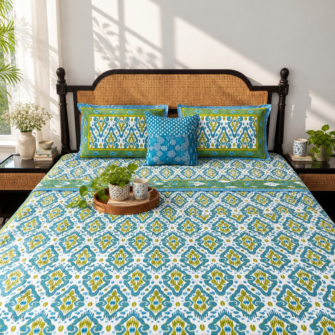 Dohar Bedding Set - Ikkat Green