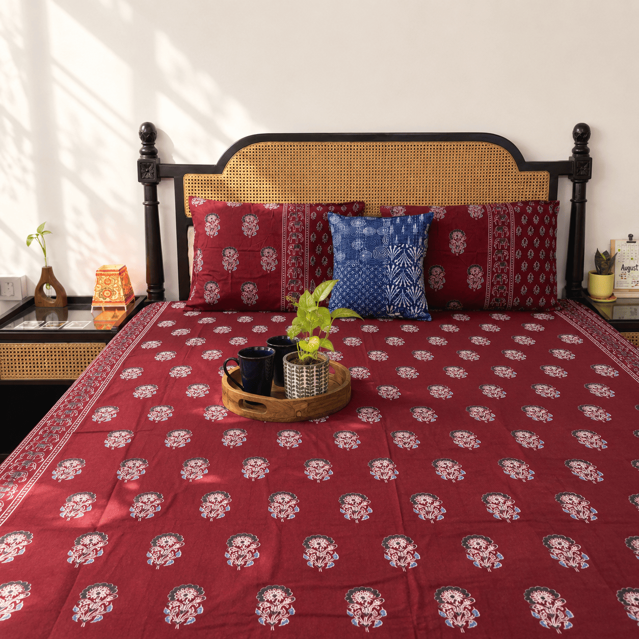 Meher Red - Flat I Fitted Bedsheet (108x108 Inches)