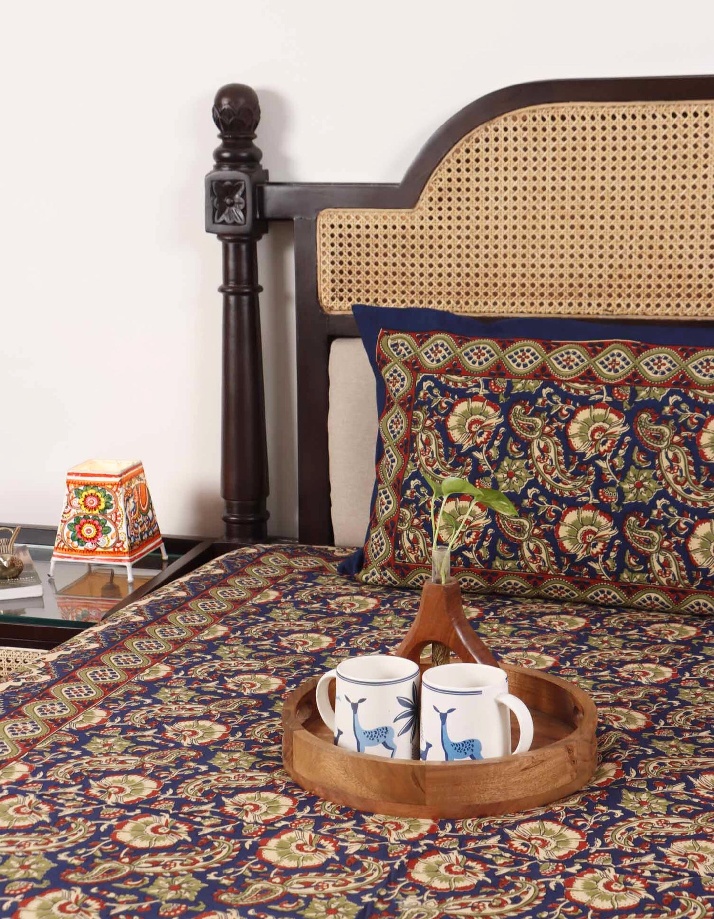 Kalamkari Booti Blue - Single Bed Bedsheet (60x90 Inches)