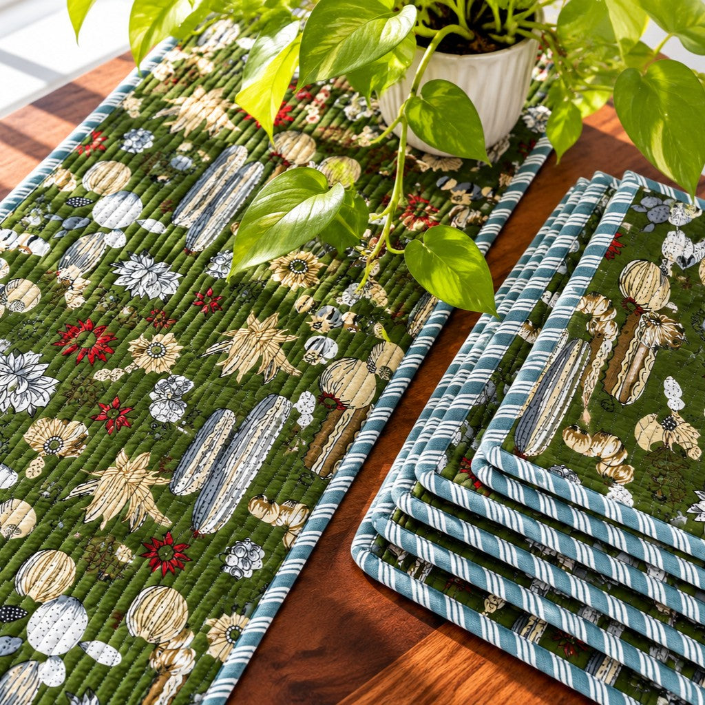 Cactus - Quilted Table Runner and 6 Mats