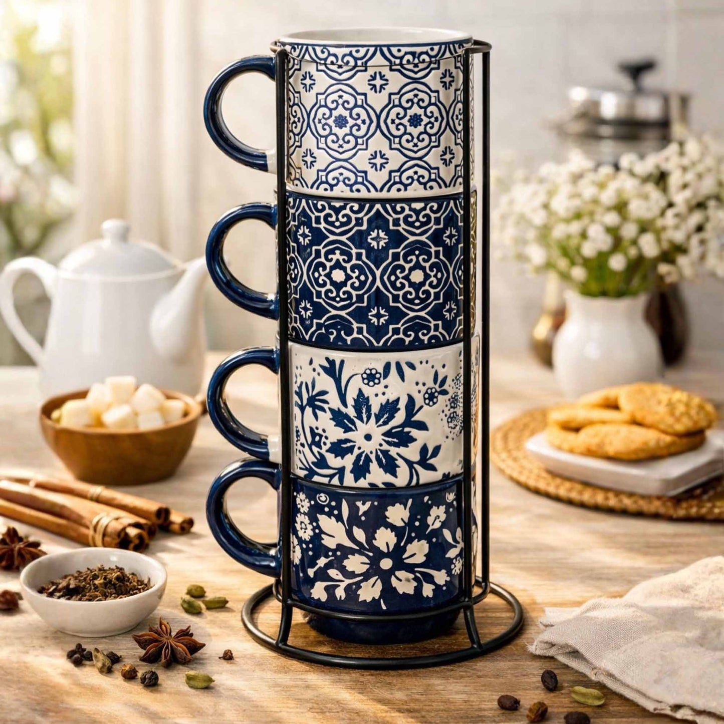 Shades Of Ocean Cup Set With Stand