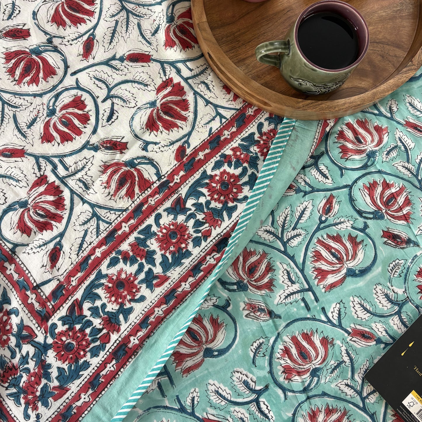 Double Bed Block Print Reversible Mul Dohar - Tulsi