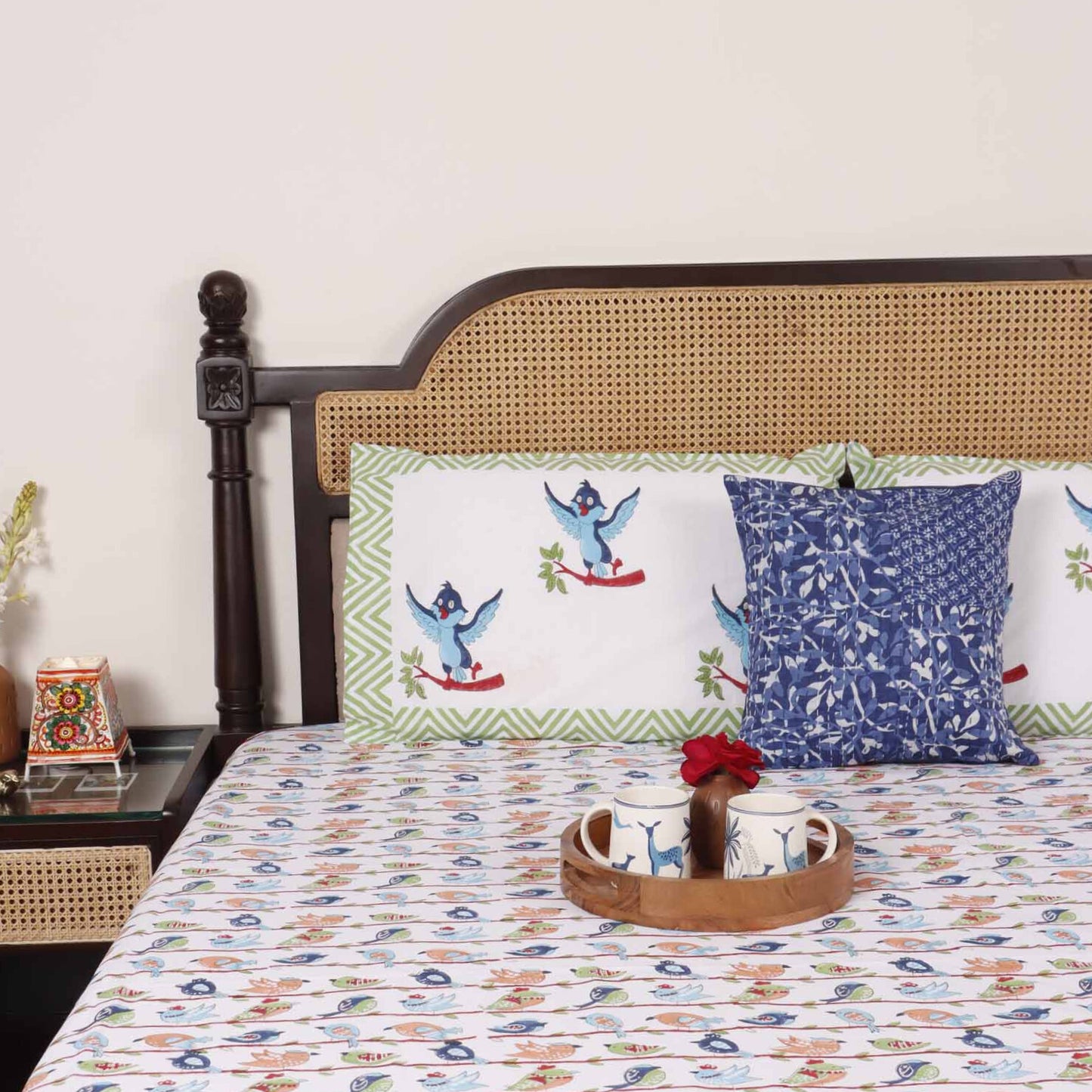Chidiya Ghar - Hand block Bedsheet (108x108 Inches)