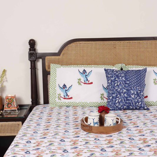 Chidiya Ghar - Hand block Bedsheet (108x108 Inches)