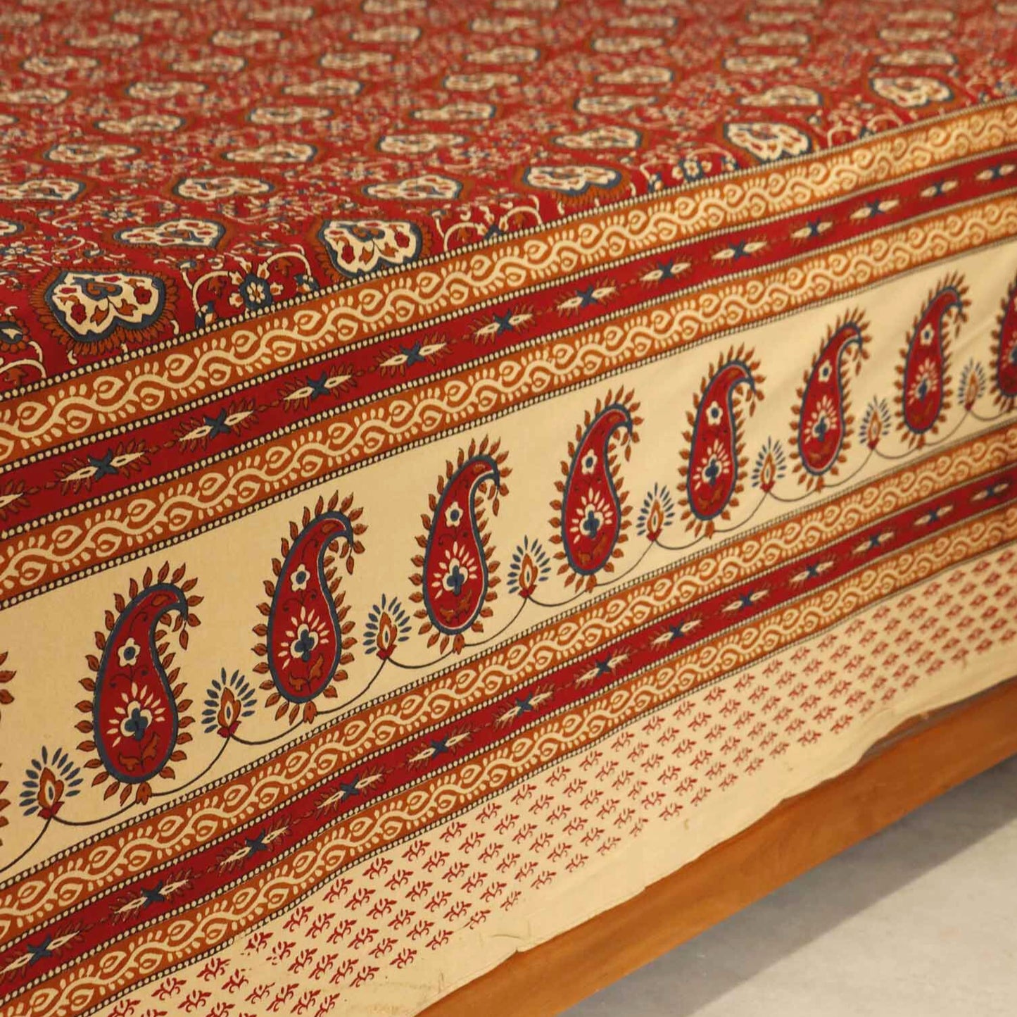 Kalamkari Dilkash Red  - Flat I Fitted Bedsheet (108x108 Inches)