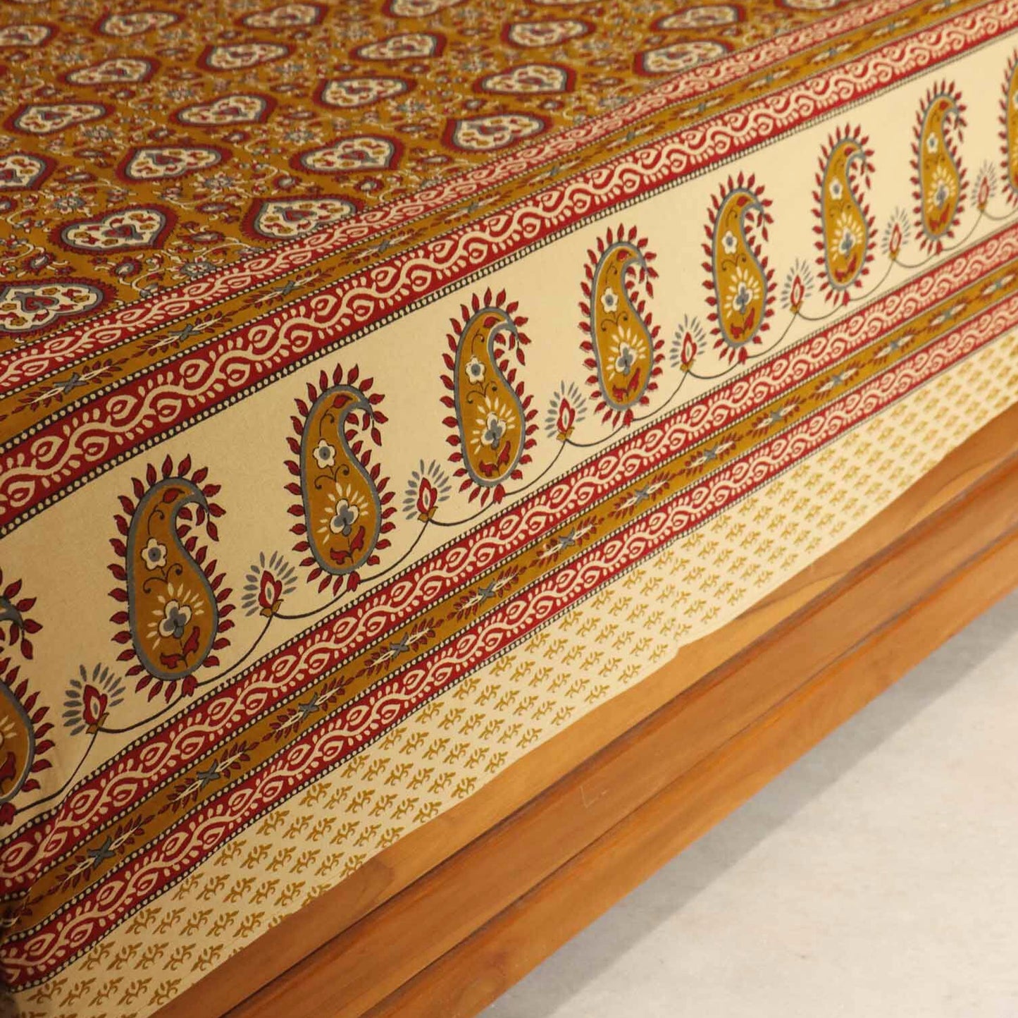 Kalamkari Dilkash Mustard  - Flat I Fitted Bedsheet (108x108 Inches)