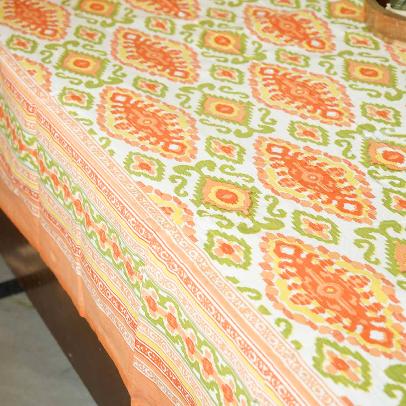 Ikkat - Orange - Flat/Fitted Bedsheet (90x108 Inches)