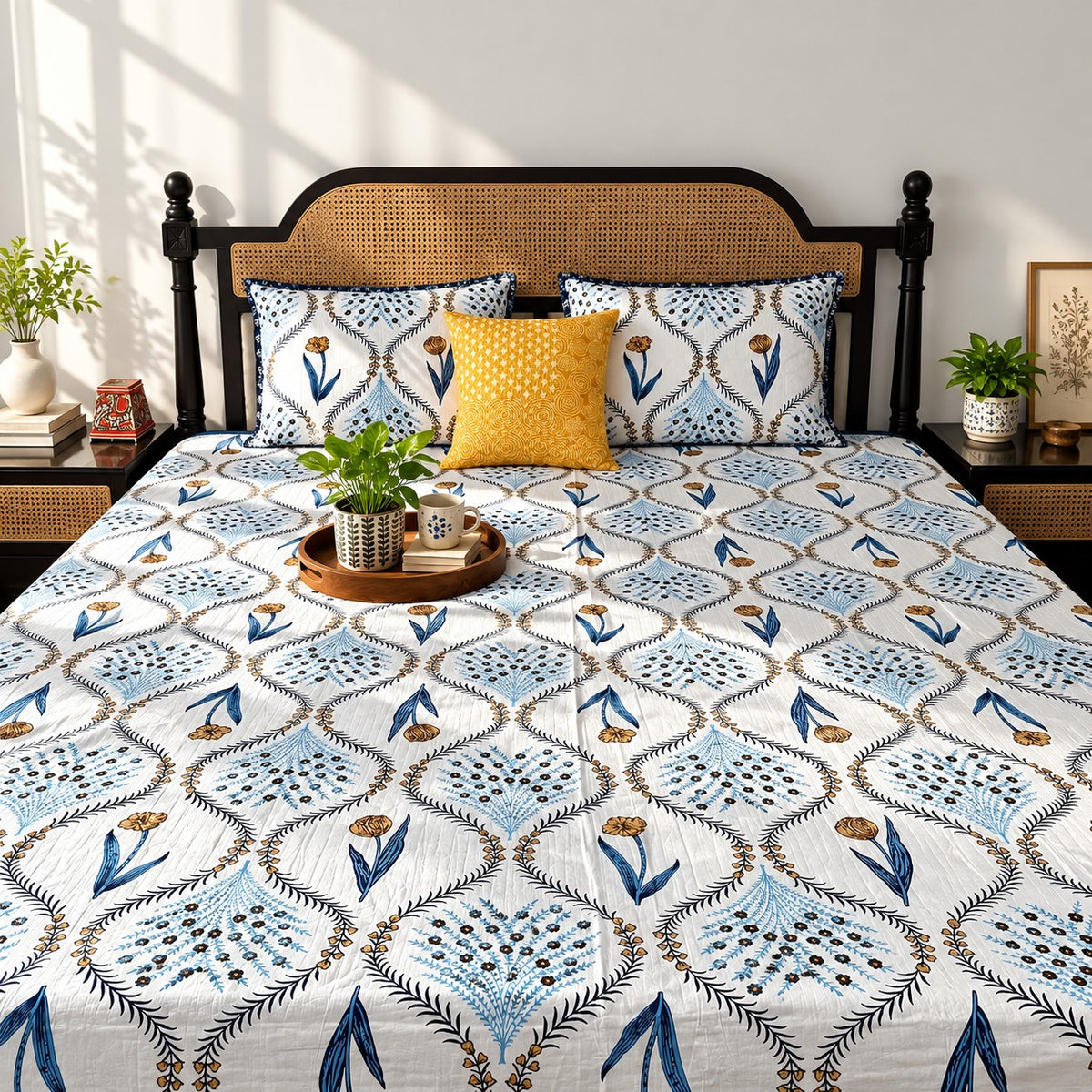 Kyaari Blue - Flat I Fitted Bedsheet (108x108 Inches)