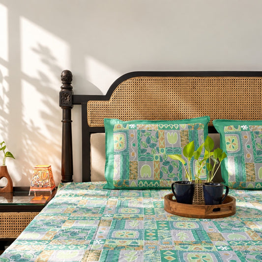 Abstract Green - Flat I Fitted Bedsheet (90x108 Inches)