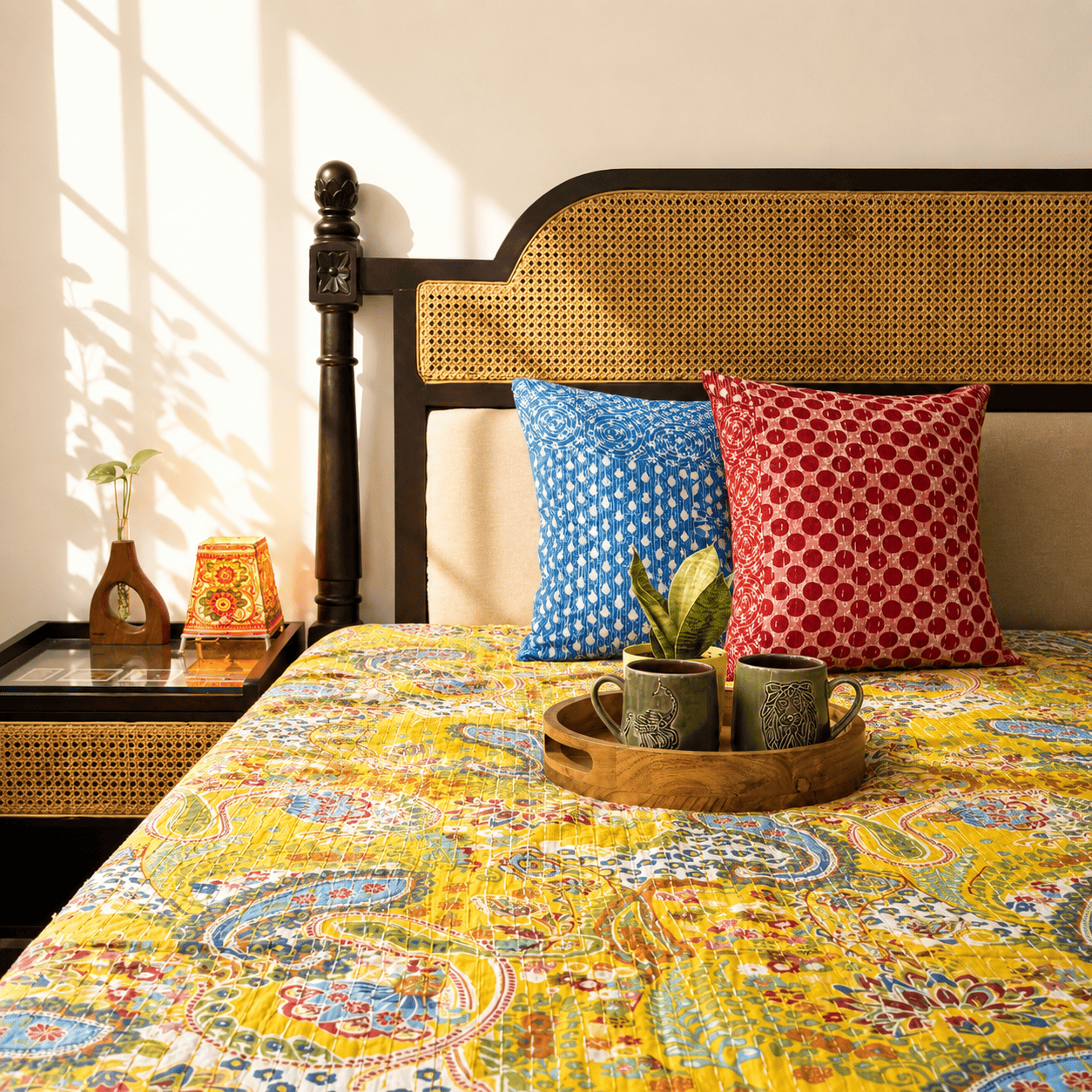 Buy bedsheets online India with vibrant cotton block print bedding set
