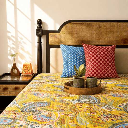 Buy bedsheets online India with vibrant cotton block print bedding set
