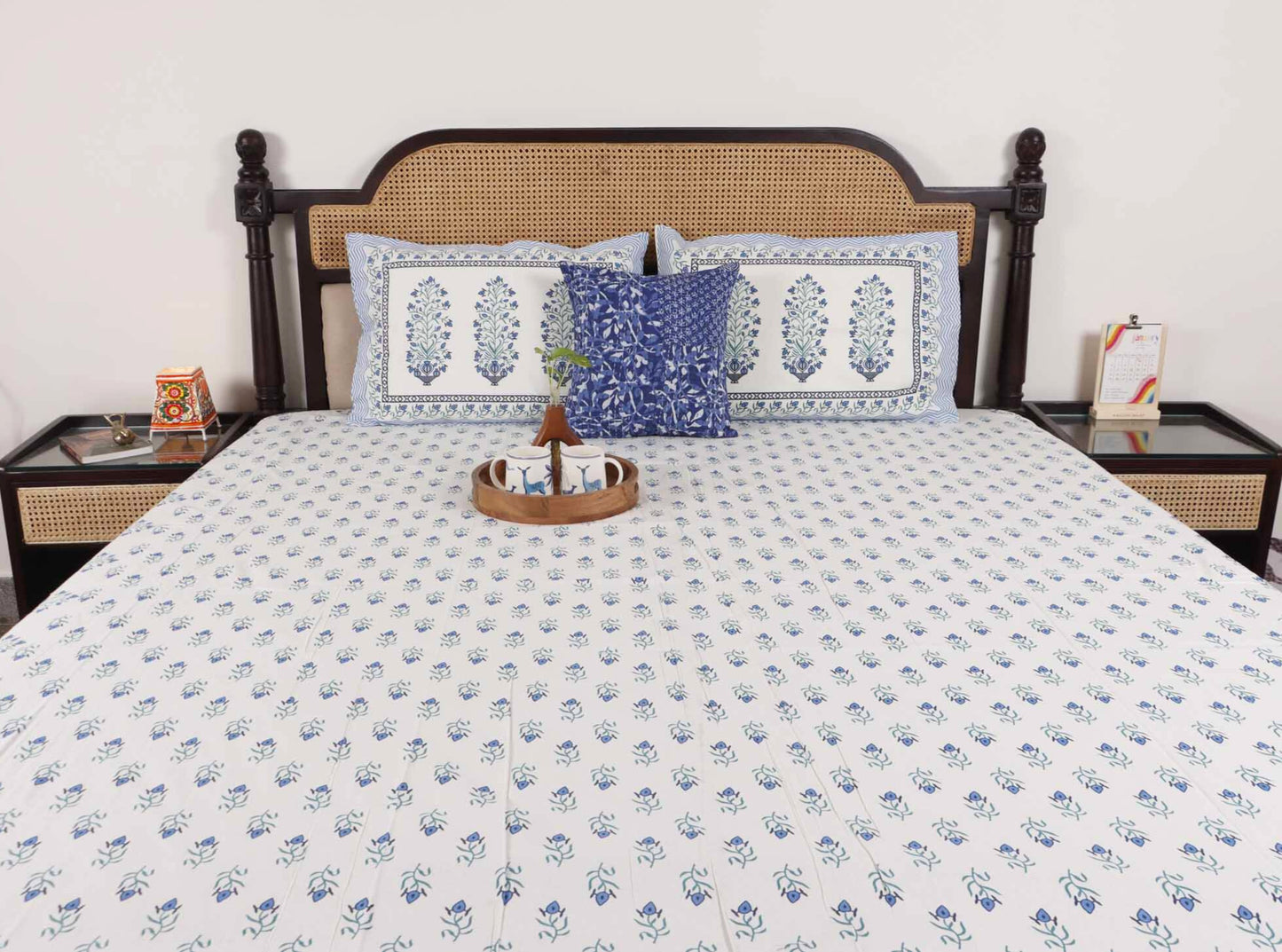 Sadabahaar Blue - Flat I Fitted Bedsheet (108x108 Inches)