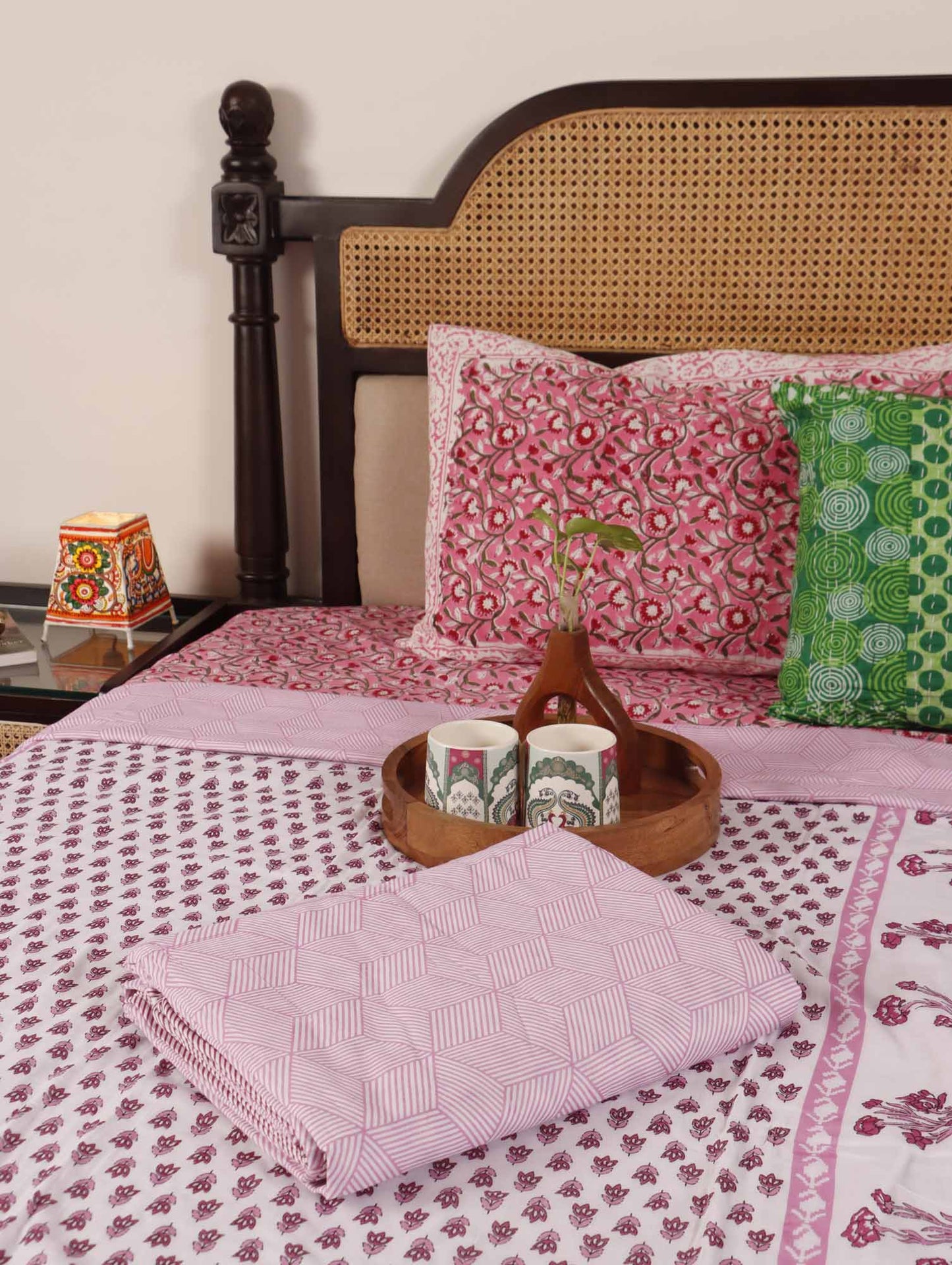 Pair of Single Bed Reversible Mul Dohar - Orchid Pink
