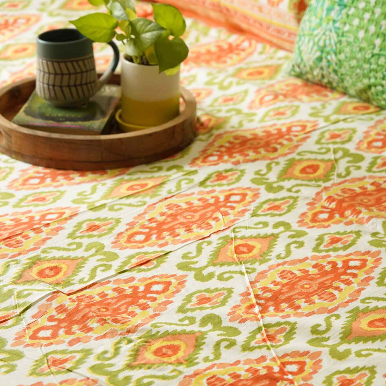 Ikkat - Orange - Flat/Fitted Bedsheet (90x108 Inches)