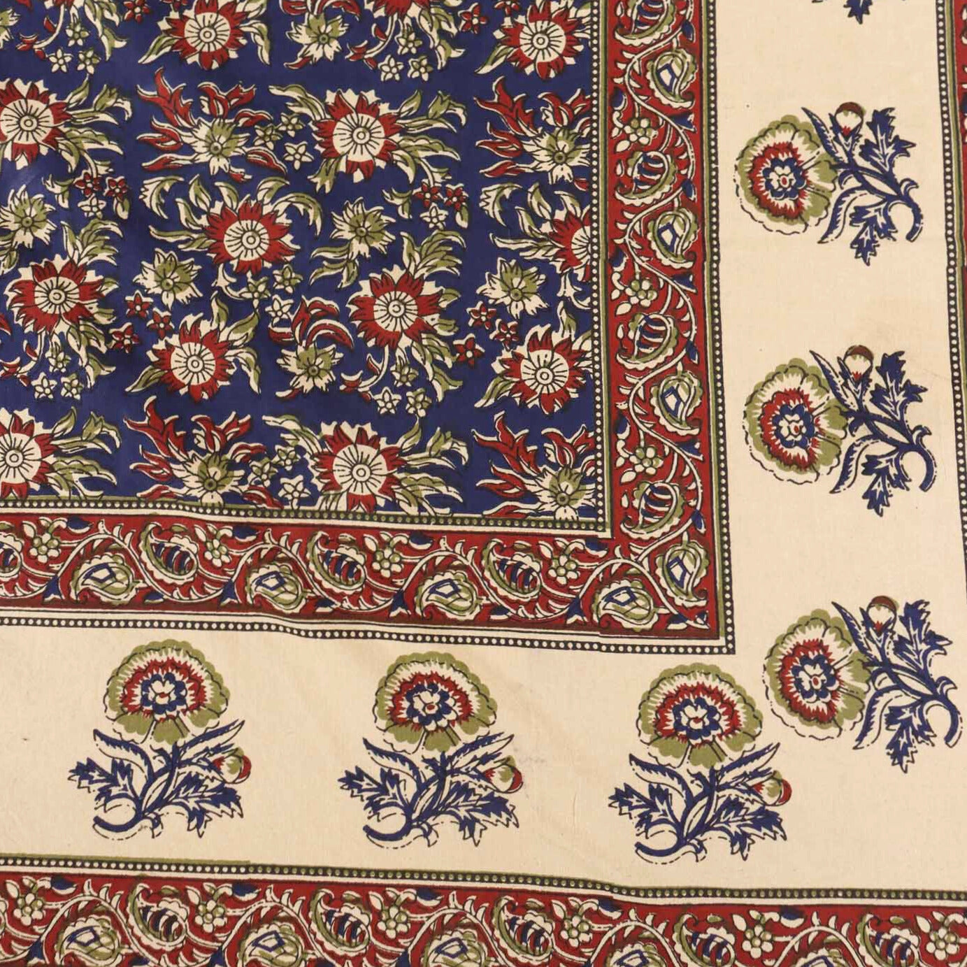 Kalamkari Phool Blue - Single Bed Bedsheet (60x90 Inches)