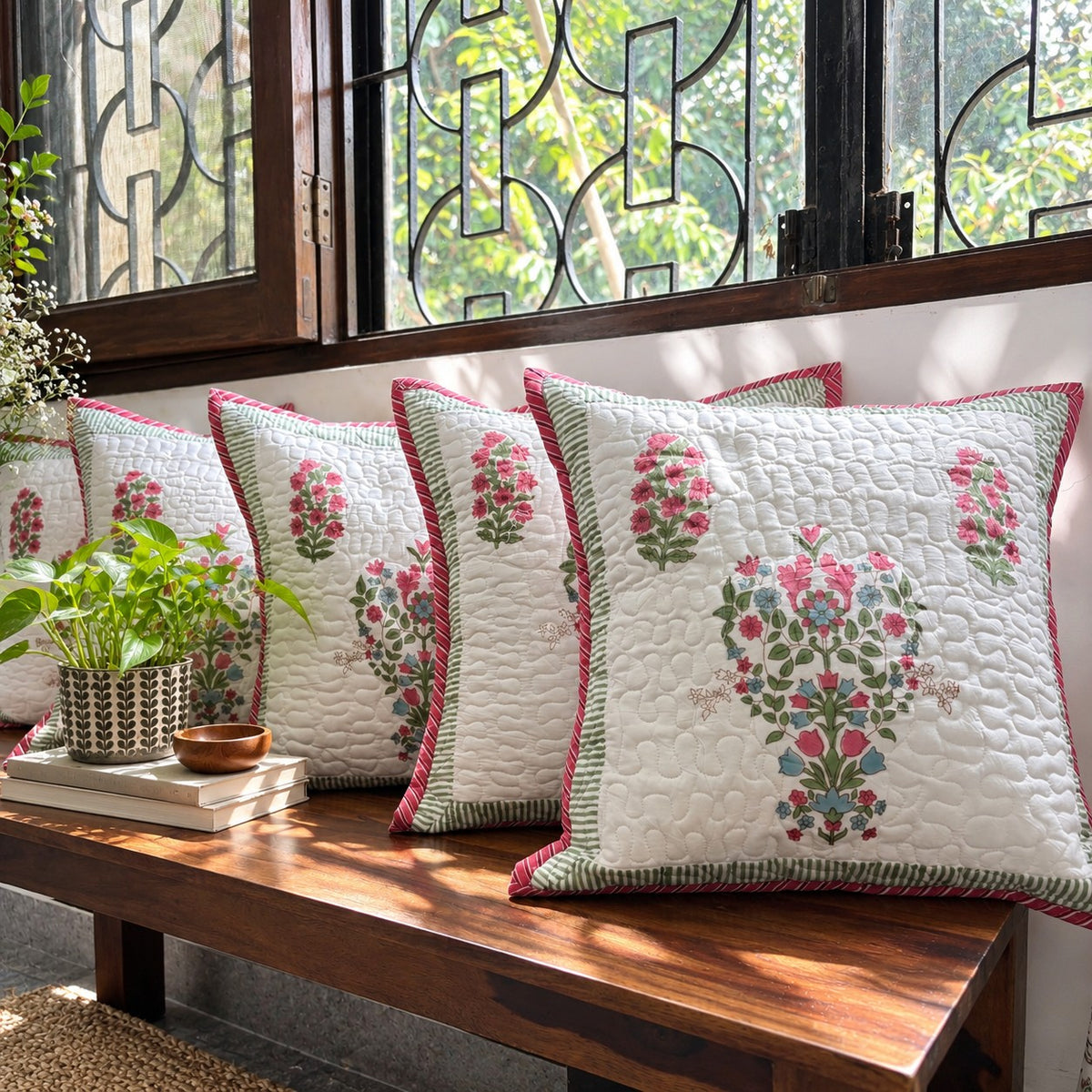 Amrapali - Quilted Handblock Cushion Cover
