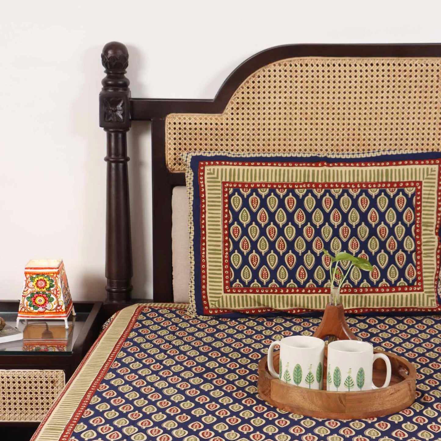 Kalamkari Patti Blue - Single Bed Bedsheet (60x90 Inches)