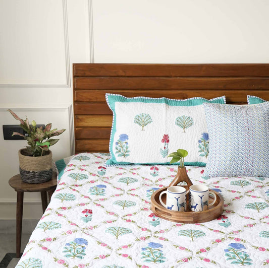 Bela - Quilted and Reversible Handblock Bedcover I Comforter